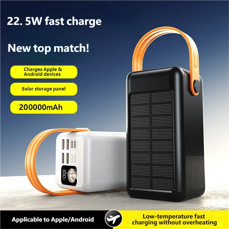 Lenovo 200000mAh Solar Power Bank 4 USB Travel Portable Solar Phone Charger Solar Powerbanks For Camping For iPhone Samsung