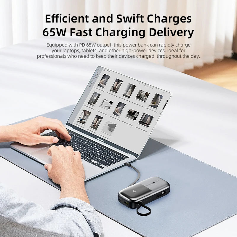 20000mAh Power Bank PD 65W Fast Charging with Type-C & Lightning Cable External Battery Powerbank for Phone Laptop Tablet Mac