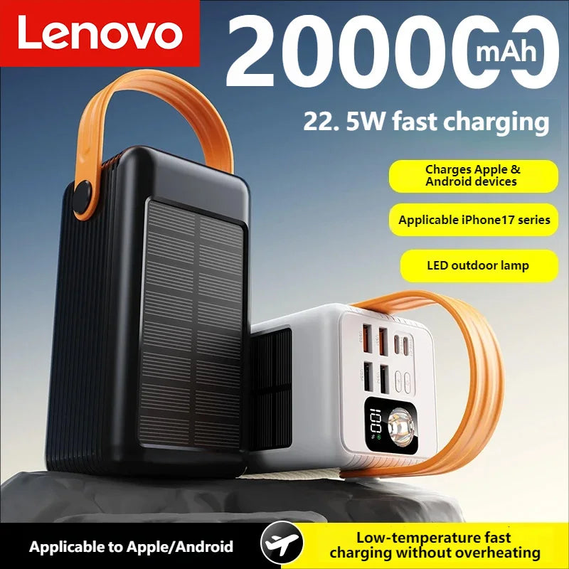 Lenovo 200000mAh Solar Power Bank 4 USB Travel Portable Solar Phone Charger Solar Powerbanks For Camping For iPhone Samsung